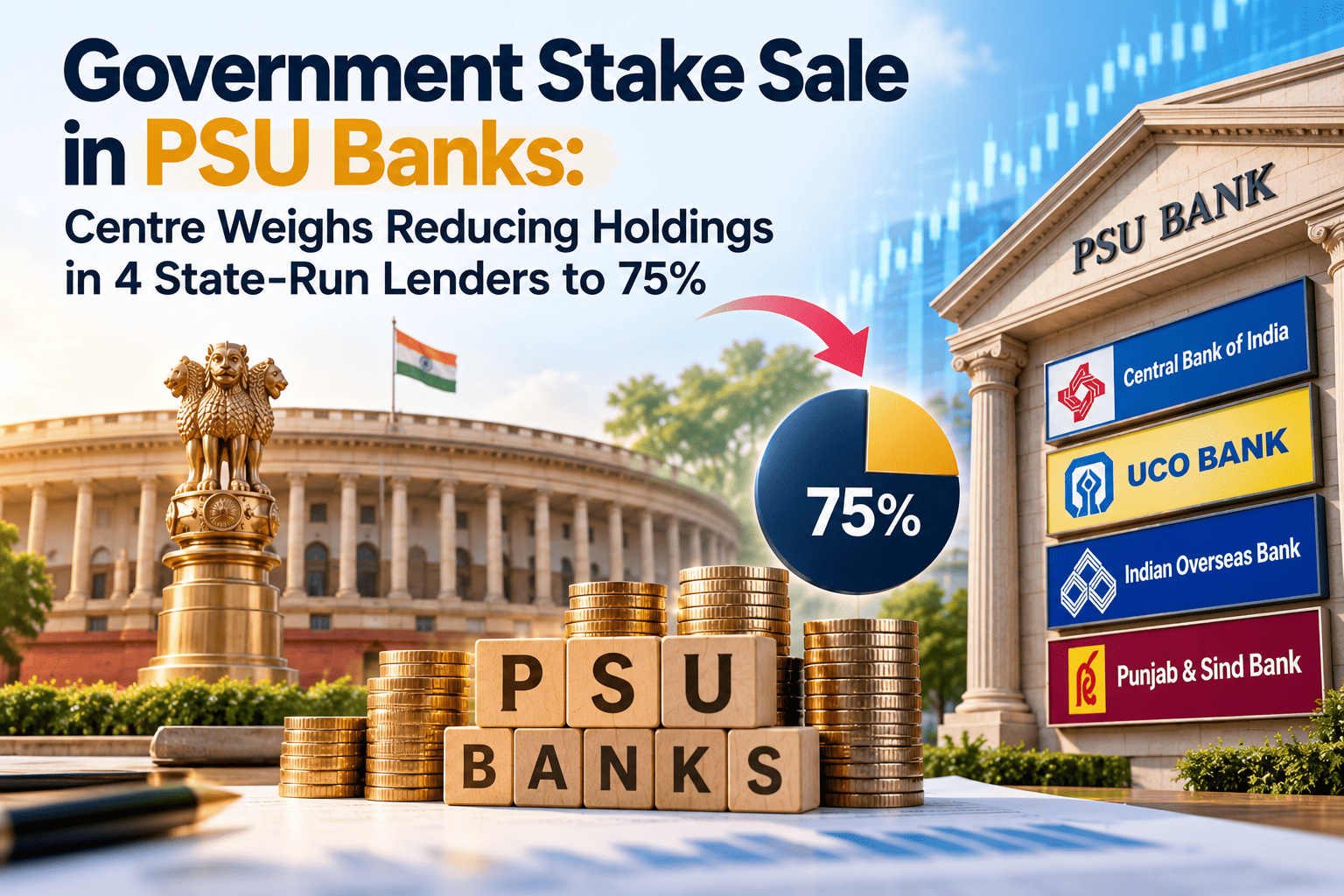 Government Stake Sale in PSU Banks: Centre Weighs Reducing Holdings in 4 State-Run Lenders to 75%